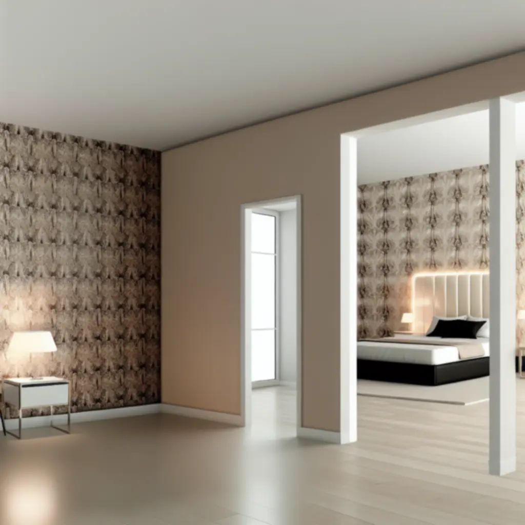 Zrealizowany projekt tapetowania w eleganckim, nowoczesnym wnętrzu