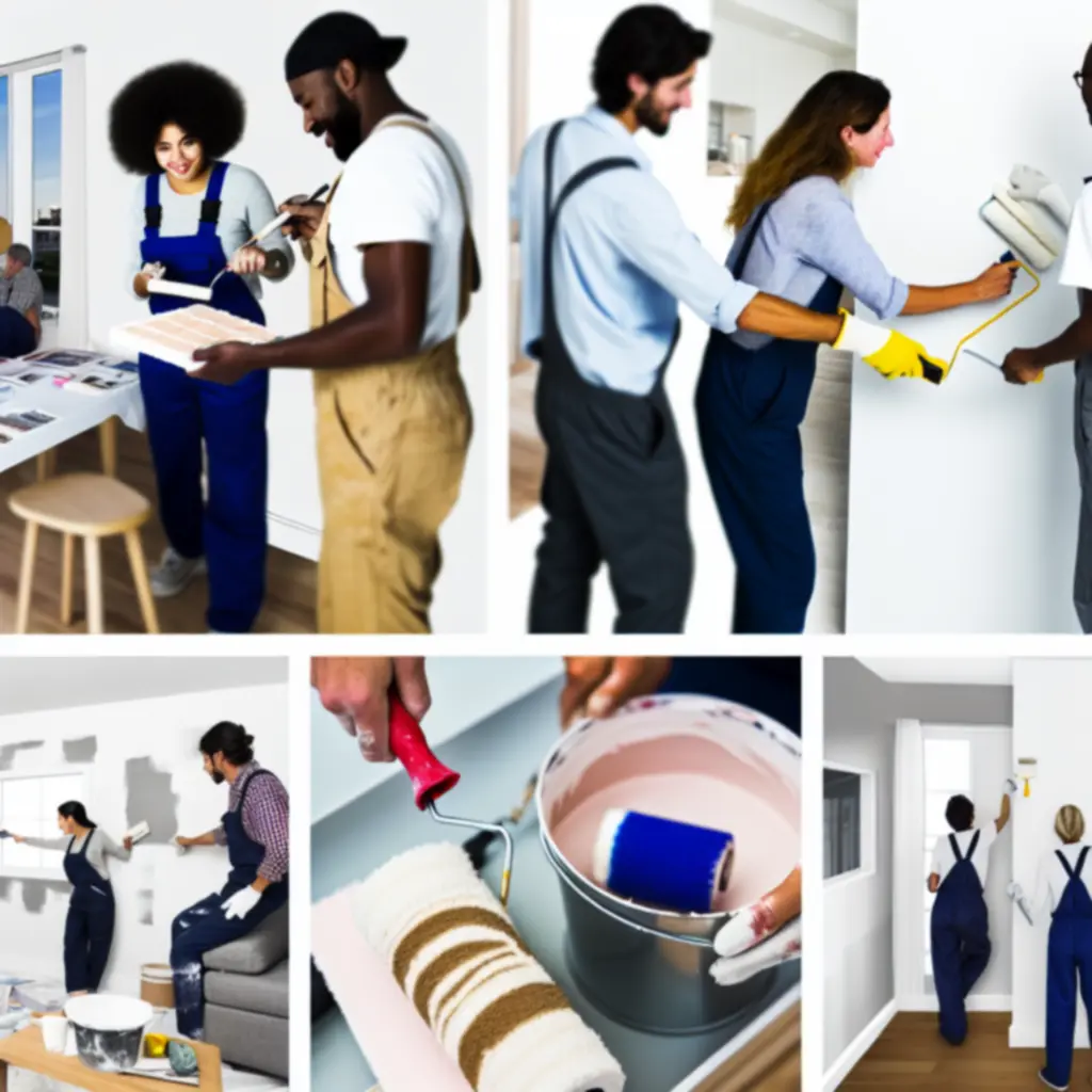 Ekipa malarska precyzyjnie maluje ścianę na jasny kolor