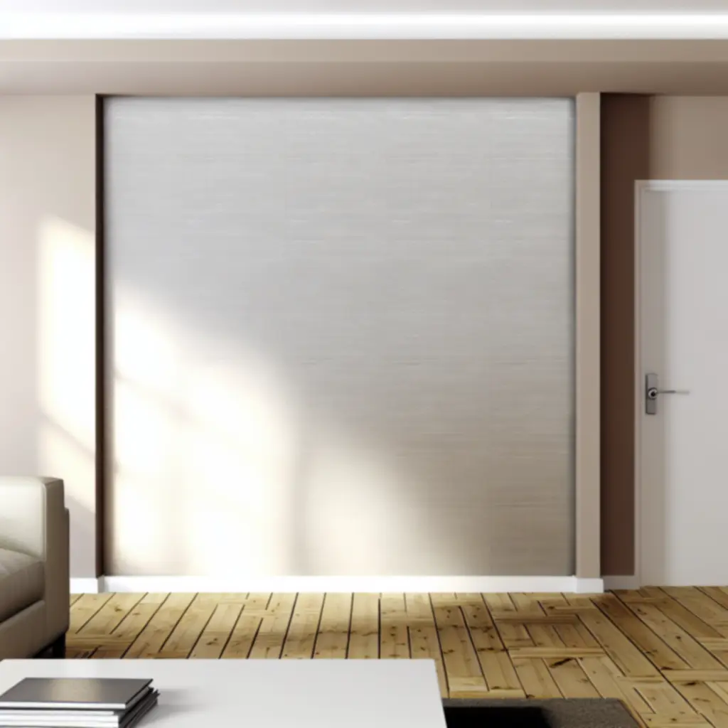 Nowocześnie wykończona ściana w salonie z eleganckim oświetleniem