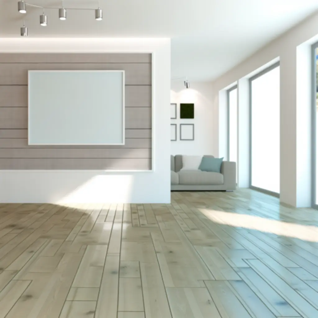 Stylowy salon z nową podłogą winylową i elegancką tapetą na ścianie