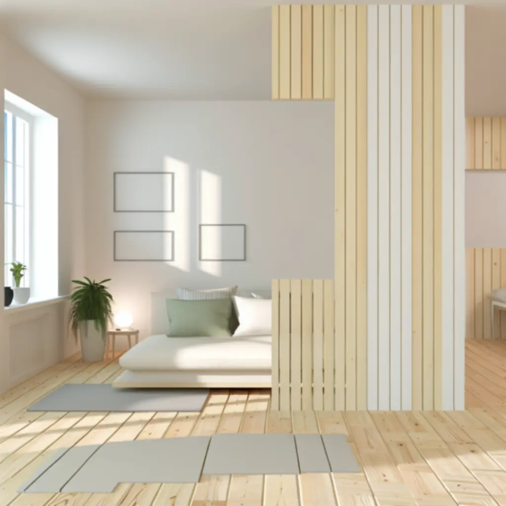 Mieszkanie w stylu skandynawskim z jasną podłogą dębową i delikatnymi lamelami na ścianie