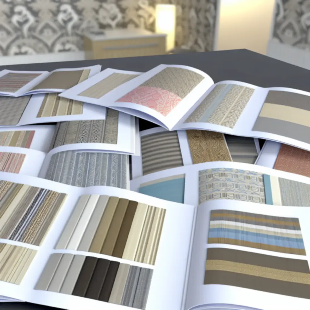 Próbki nowoczesnych tapet ściennych w katalogu